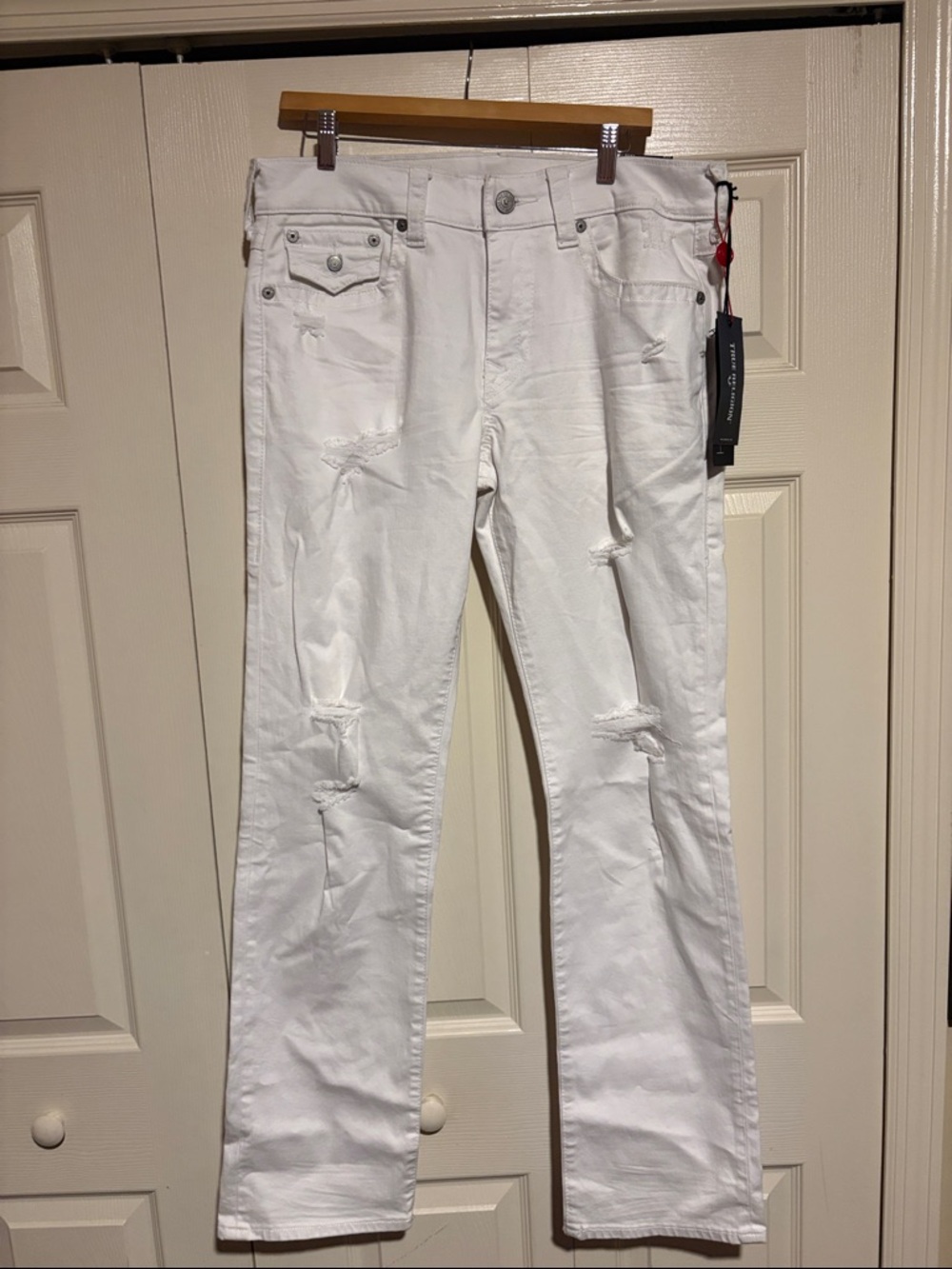 True Religion White Distressed Relaxed Jeans